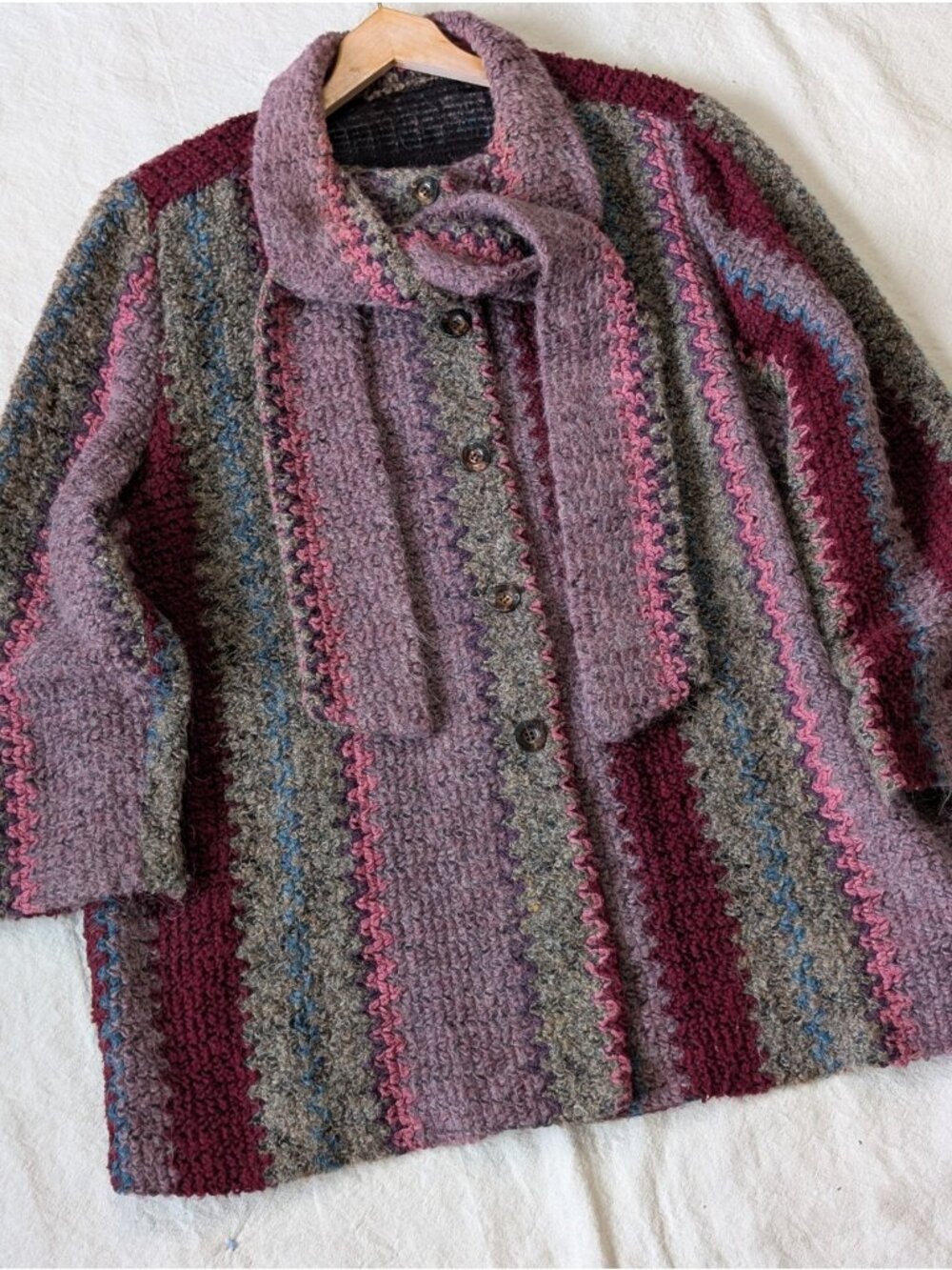 Toni Woods NY Vintage 60s Mohair Blend Chunky Long Cardigan Boho Lagenlook LG